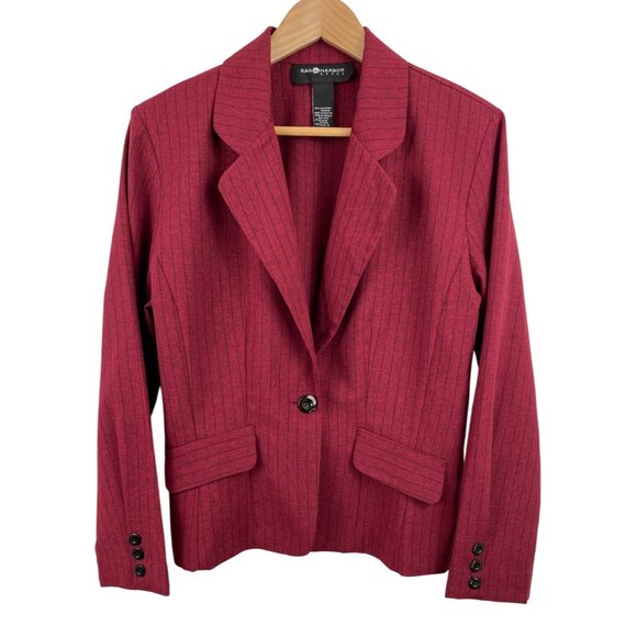 Sag Harbor Womens Red Pinstripe Blazer Jacket Size 10 Polyester - Picture 1 of 8